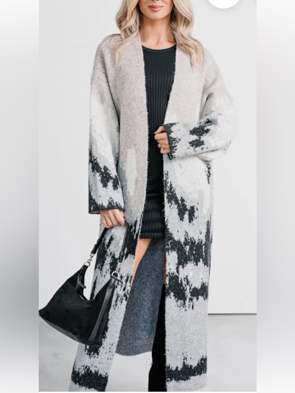 Promesa Abstract Mountain Long Open-Front Sweater Cardigan Coat  S/M